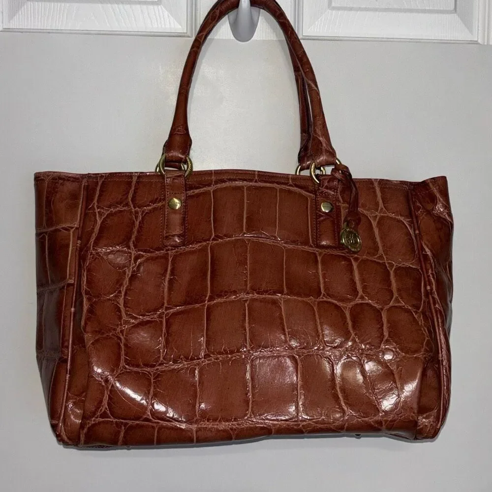 NWT Brahmin Adelle Cameo Soft Honeybee Moc Croc Leather purse bag satchel